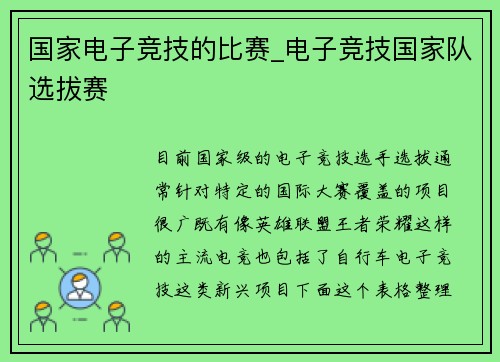 国家电子竞技的比赛_电子竞技国家队选拔赛